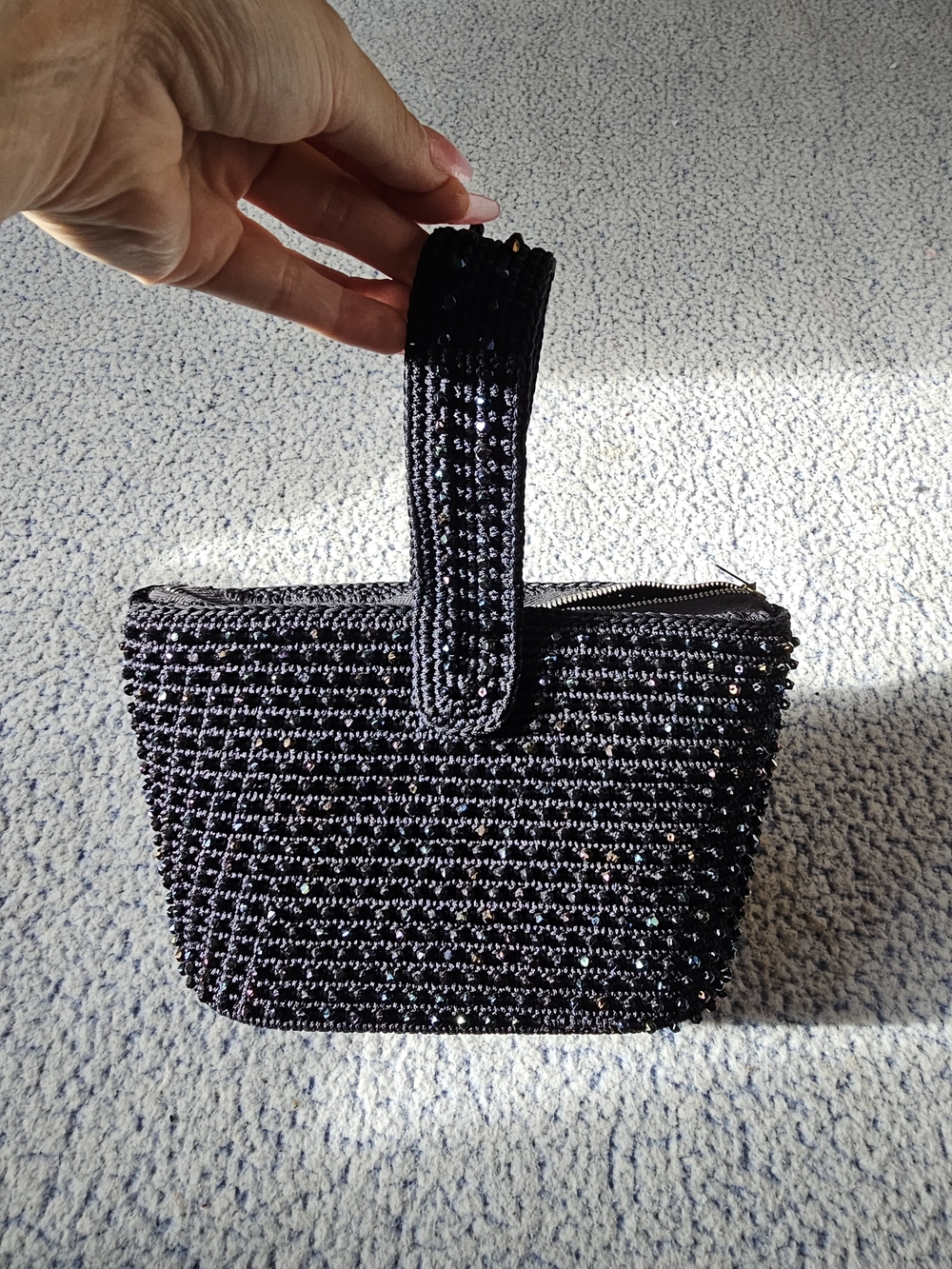 Navy Beaded Single strap purse